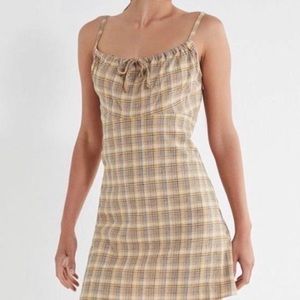 Urban Outfitters esther linen yellow plaid dress- Size M